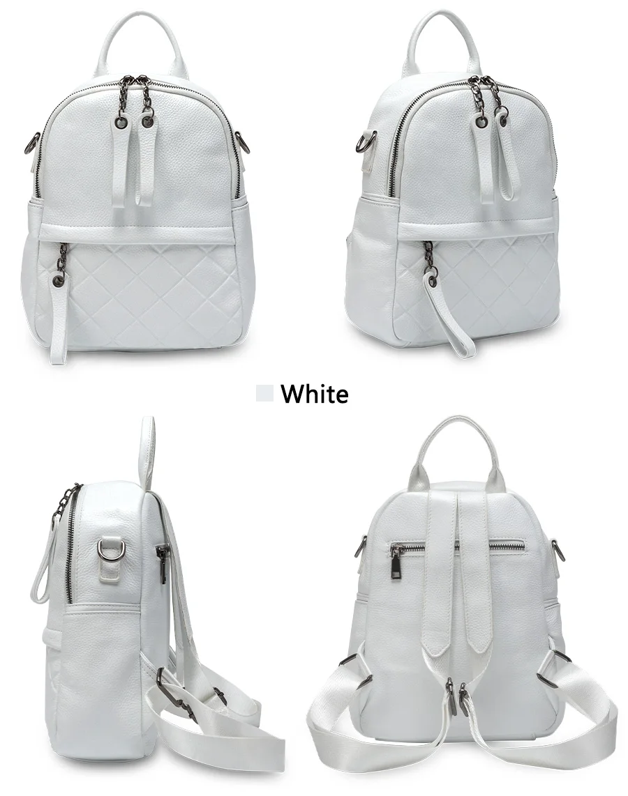 Zency 100% Genuine Leather Fashion Women Backpack Pure White