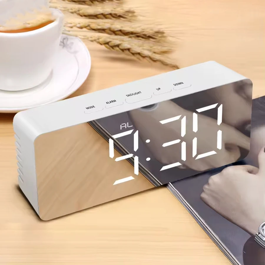 Digital Clock LED Mirror Alarm Snooze Temperature