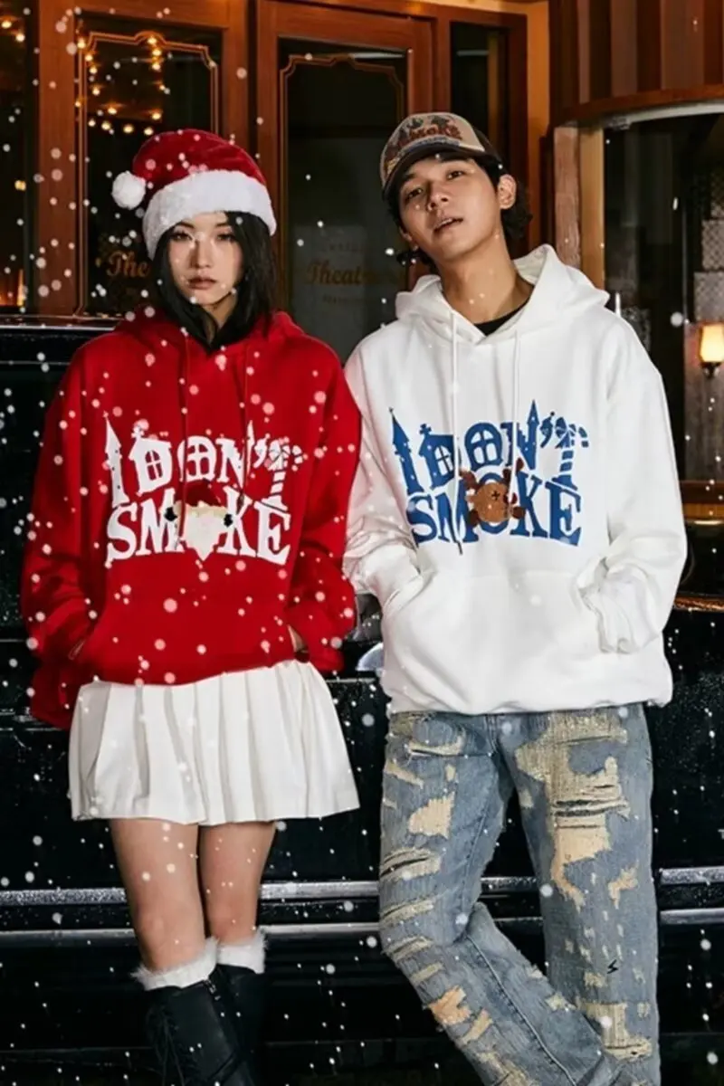 

Women Men Fashion Hoodie Christmas Letter Pattern Print Pullover Couple Casual Hooded Clothing Female Spring Autumn Streetwear