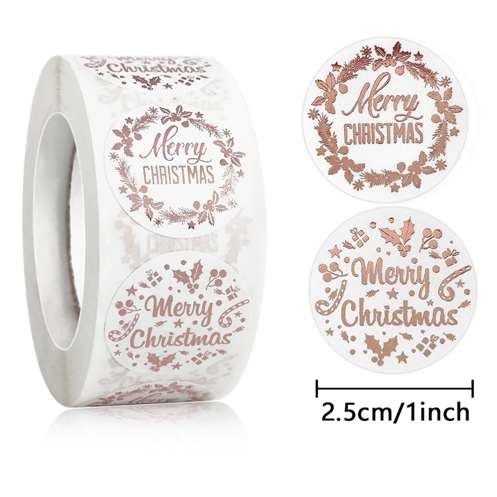 500pcs Rose Gold Merry Christmas Stickers for Christmas Theme Decor Wedding Party Card Label 1inch Self-adhesive Holiday Sticker 500pcs roll christmas label stickers self adhesive charming christmas present labels festive gift tags sticker holiday decor