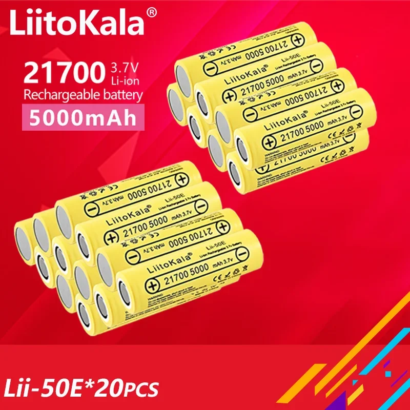 

20PCS LiitoKala Lii-50E/Lii-40A 21700 4000mah/5000mAh Rechargeable Flashlight Battery For High-power Appliances