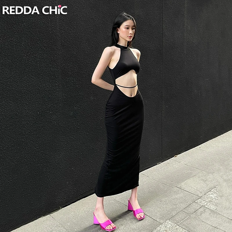 

Однотонное длинное платье REDDACHiC ICON с вырезом, женское сексуальное летнее облегающее платье без рукавов с разрезом и лямкой на шее, уличная одежда в стиле Харадзюку