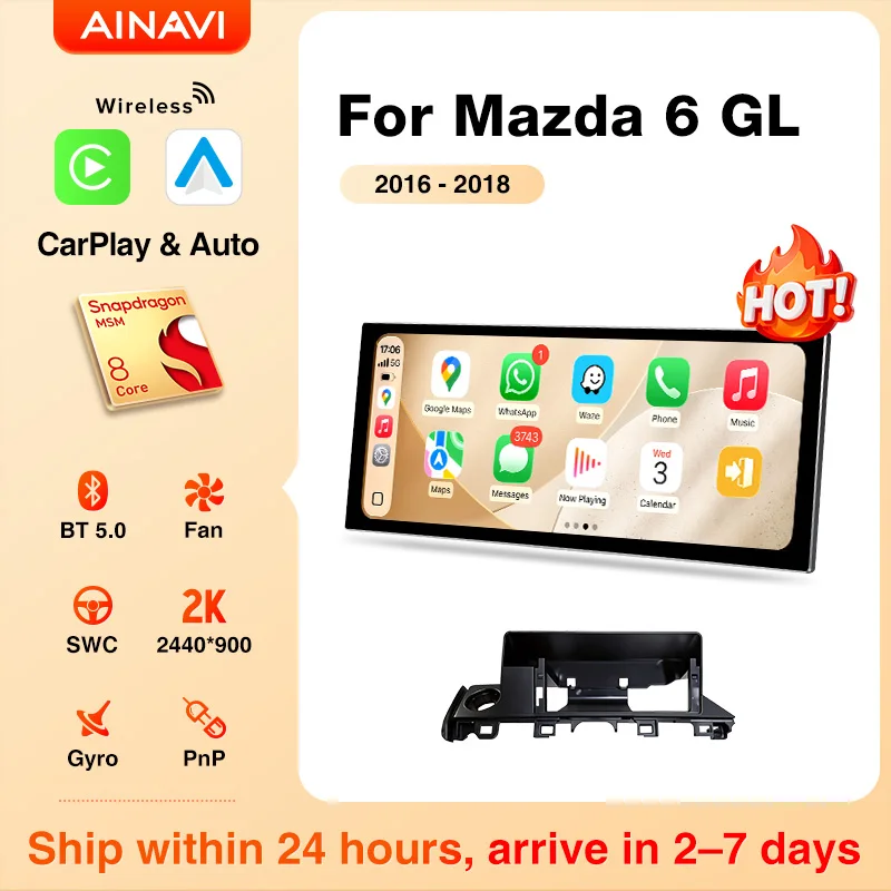 Radio para Auto AINAVI para MAZDA 6, Carplay Serie GL, Android Auto Inalámbrico, Multimedia para Auto, Pantalla Táctil IPS 2K 2440*900, BT 5.0, Estéreo para Auto 1