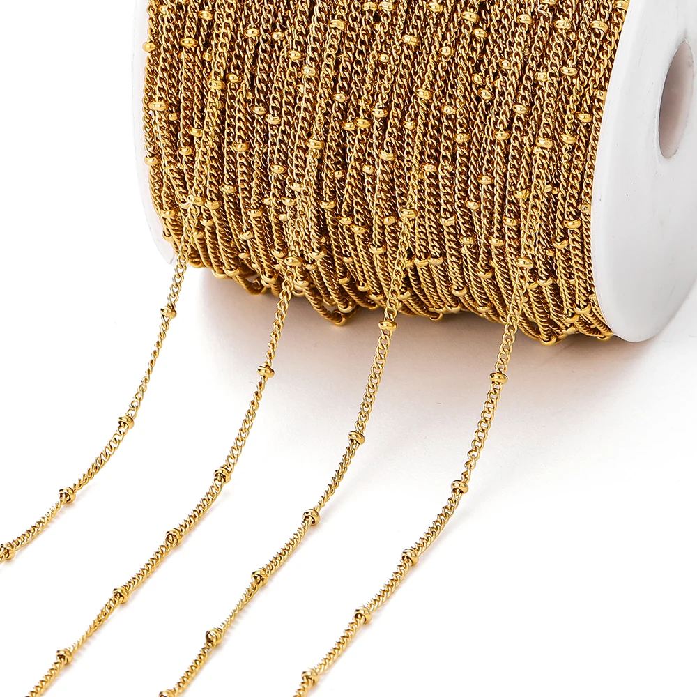 Gold Stainless Steel Beaded Chain for Jewelry Making - 2 Meters