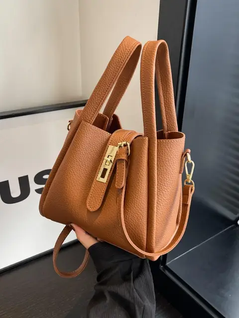 chic waterproof faux leather bucket bag for women versatile hobo with adjustable straps spacious solid color design 4