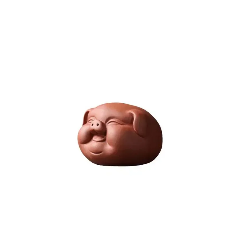 Tea Pet Ornaments 1 Pc Chinese Purple Clay Tea Pet Cute Pig Statue Tea Figurine Ornaments Handmade Sculpture Crafts Set Decoration Accessories