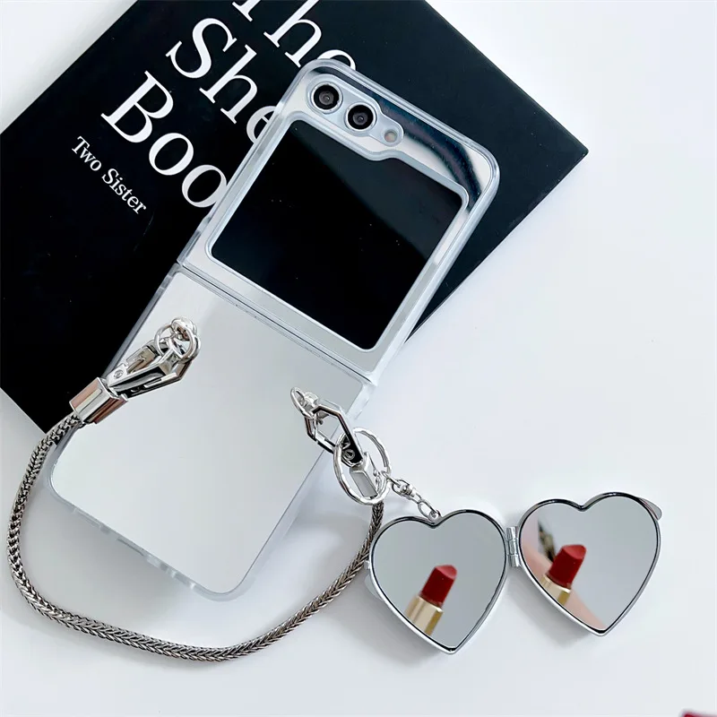 

Heart Shaped Mirror Bracelet Phone Case for Samsung Galaxy Z Flip 5 4 3 Protective Back Cover for ZFlip3 ZFlip4 ZFlip5 Shell