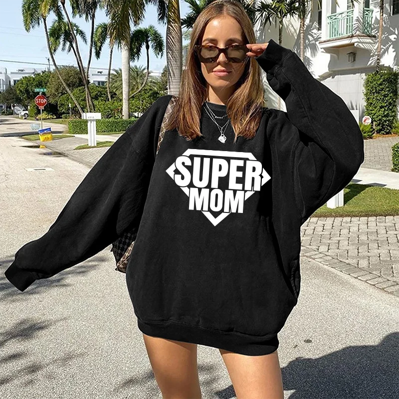 

Seeyoushy Funny Women Sweatshirts Super Mom Print Loose Designer Sweatshirt Pullovers Drop Shoulder Casual HarajukuTops Clothes