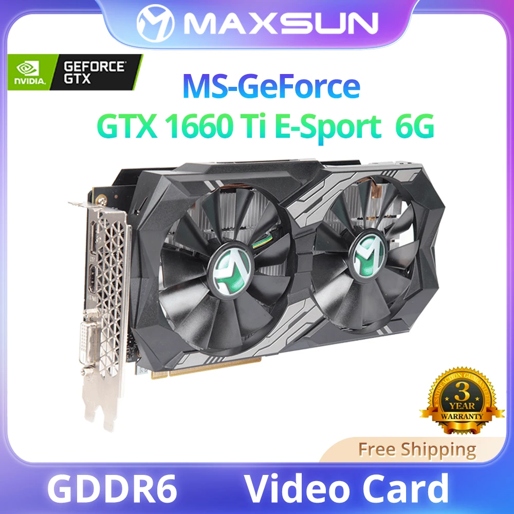 MAXSUN GeForce GTX 1660Ti E Sport 6G Placa Gráfica GDDR6 Vídeo Cartão ...