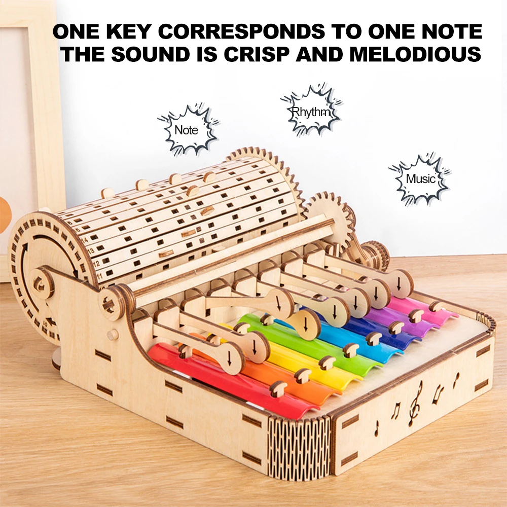 DIYKit8NoteColorfulXylophoneHandCrankVintageWooden