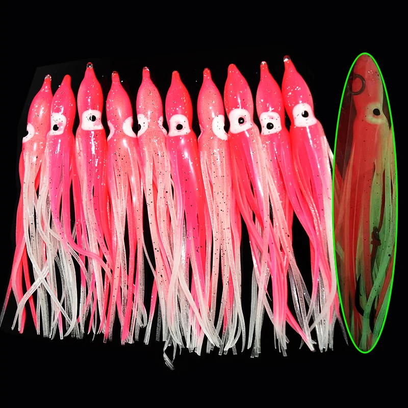 10 teile/los 12 cm Leucht Tintenfisch Rock Salzwasser Octopus Weiche Kunststoff Angeln Lockt Trolling Röcke für Meer Bass Lachs Forelle – Detail 4