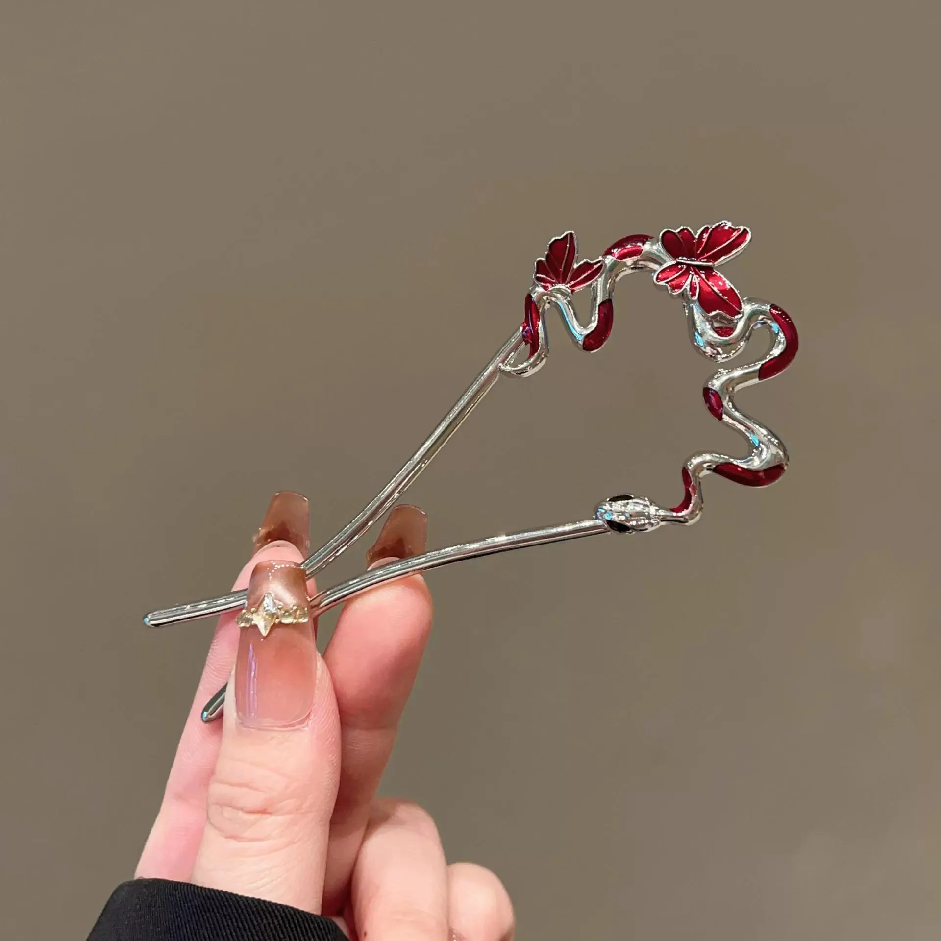 Schlangen-Haarnadel, Vintage, fortgeschrittener Sinn, chinesischer Stil, Haarstab, Metall, Blume, Haarnadel, Platte, Haar, Retro-Haarspange, Haar-Accessoire – Detail 8