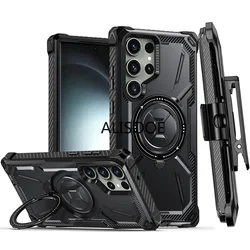 Full - Body Rugged Case with Armor Stand and Magnetic Wireless Charging Cover - Galaxy S22 (Black)