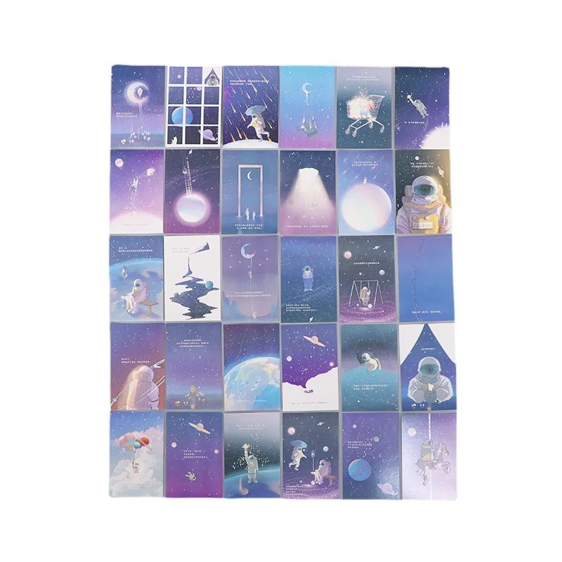 30 Sheets/Set Journey Of Light Luminous Postcard Creative Planet Stars Moon Message Greeting Cards Birthday Gift Card