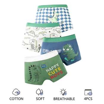 4 Pz/pacco Bambini Ragazzo Boxer Shorts Cotone Traspirante Morbido Ragazzi Biancheria Intima Moda Dinosauro Bambini Boxer Mutandine di Età 3-11 1