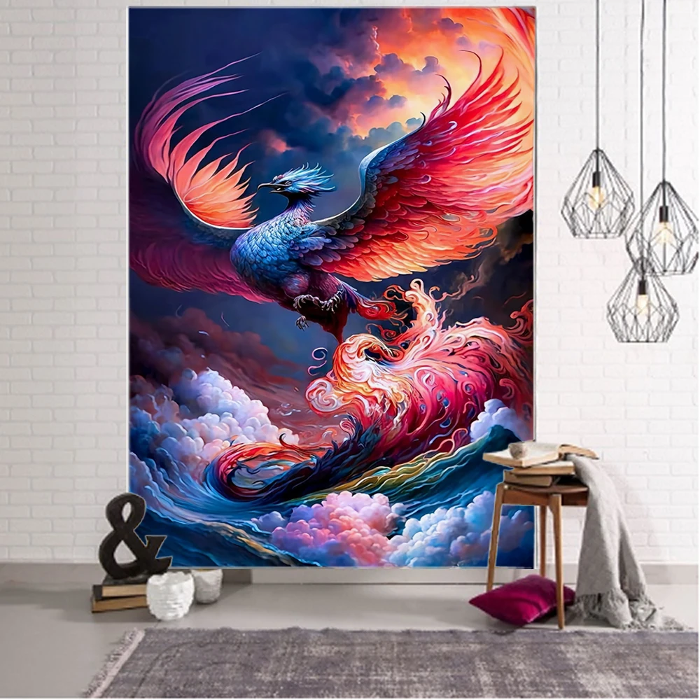 Beautiful colorful clouds, peacocks, phoenix background decoration tapestry, dreamy peacock background decoration tapestry