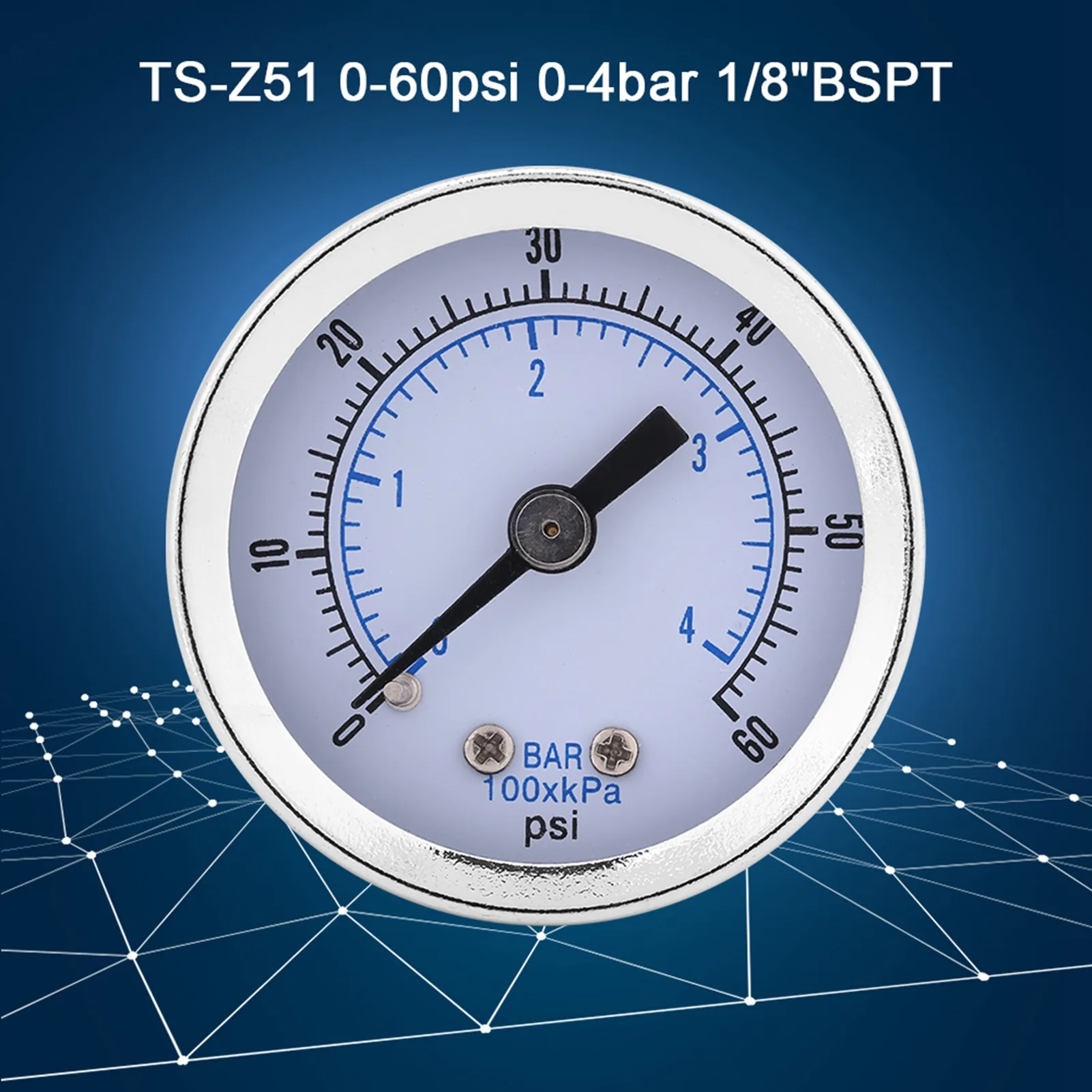 공기압 게이지 0?60psi 0?4bar 1/8NPT 압력 게이지 수압계 물 공기 오일용 압력 측정 도구
