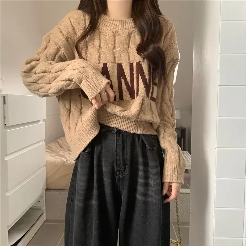 

Retro Lazy Style Sweater Women's Autumn and Winter Design Sense Niche Unique Jacket Soft Waxy Fried Dough Twists Knitwea