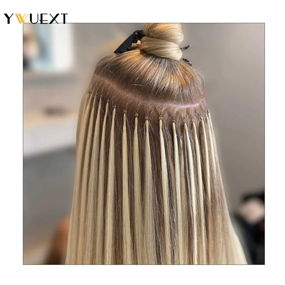 YWUEXT 12-24 inches Nano Ring Human Hair Blonde 50pcs Nano Beads Hair Extensions Straight For Salon Supply