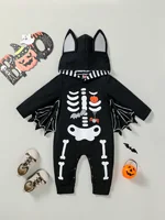 2024 New Fashion Style Baby Boys Long Sleeve For Halloween Bat Costume Jumpsuit With Hooded 1