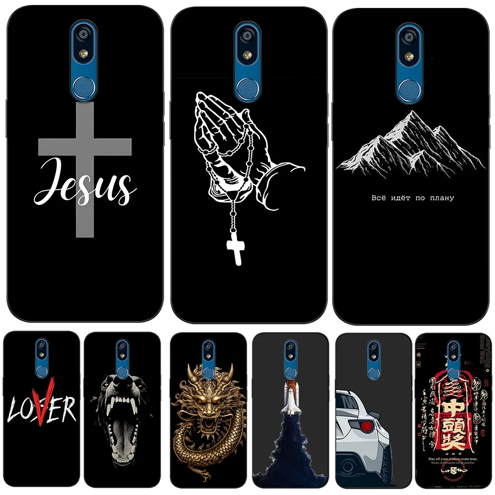 Custodia Per Lg K40 K12 + Lg K12 Plus Lg X4 2019 Cover Posteriore Del Telefono Cover Morbida In Silicone Nero Tpu Modello Semplice Croce Di Gesù