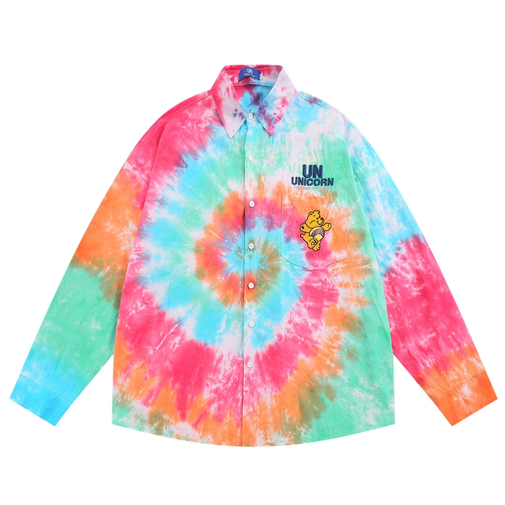 

Tie Dyeing Long Sleeve Shirts Men Women Turn-down Collar Casual Men's Shirts 2023 Autumn Man Clothing