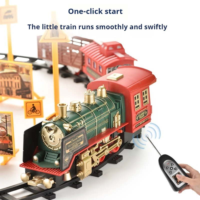 Rc Vintage Steam Train Set Christmas Gift For Kids Realistic Steam Effect Sound Light Interactive Tracks Train
