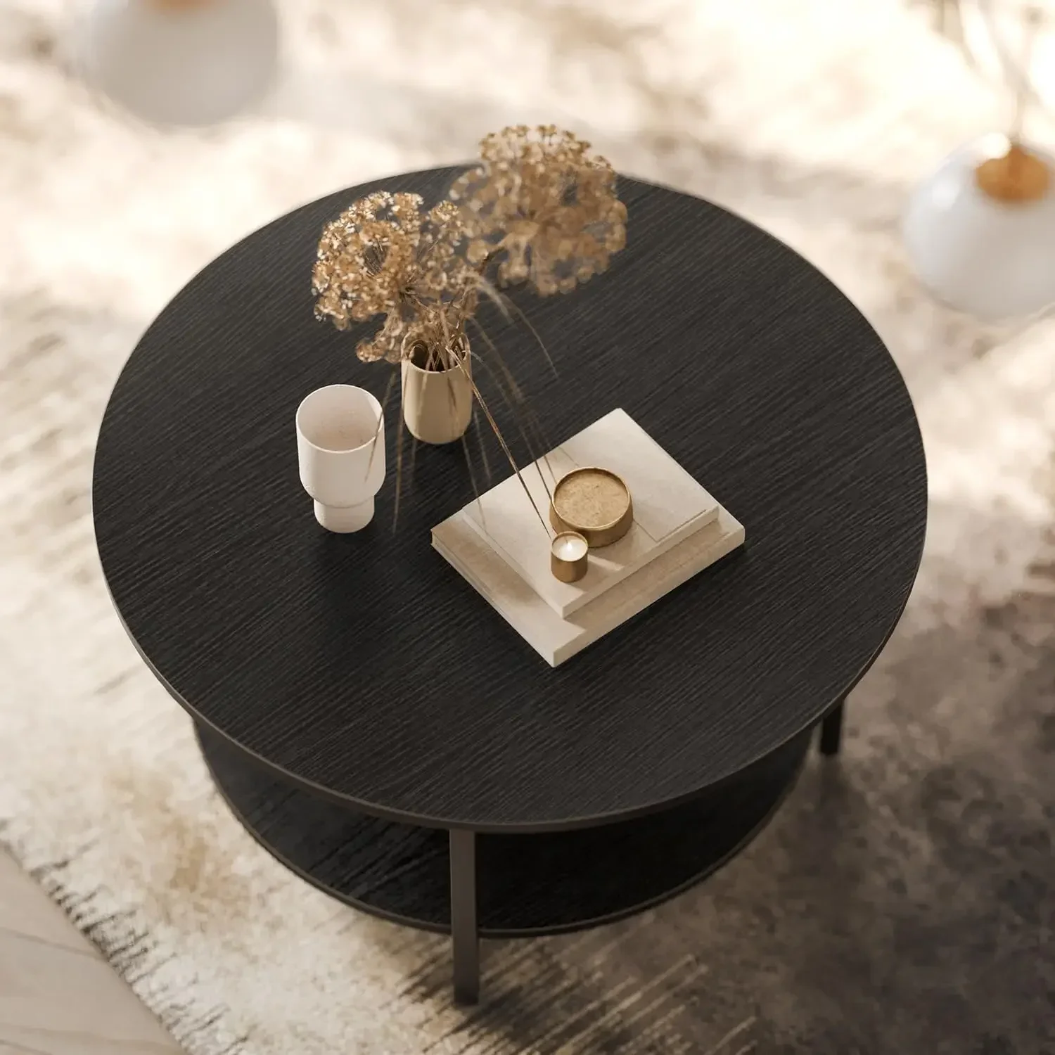 -New-Round Lift Top Coffee Table with Storage and Hidden Compartment, 26.77'' Farmhouse Coffee Table for Living Room Receptio