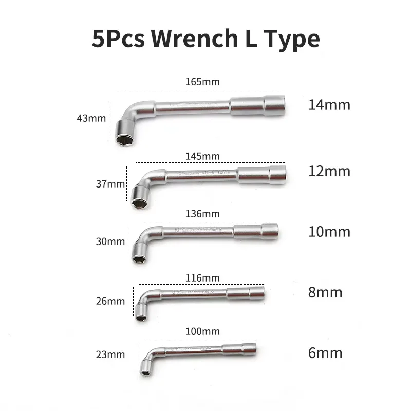 5-teiliger Crv-Rohrschlüssel mit mattierter Oberfläche, L-Typ, 7-förmiger Perforations-Winkel, Doppelkopf-Innensechskant-Steckschlüssel-Set, 6, 8, 10, 12, 14 mm – Detail 3
