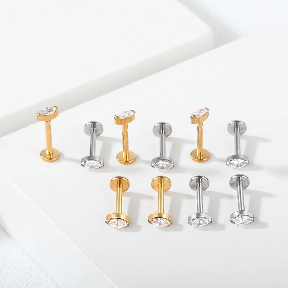 Piercing Jewelry Body Piercing Earrings Ear Piercing Jewelry Ear Studs Metal Jewelry Body Jewelry Titanium Ear Cartilage Stud Earrings Women Internal Thread Zircon Flower Ear Lobe Tragus Helix Lip Rings 16G 1Pc