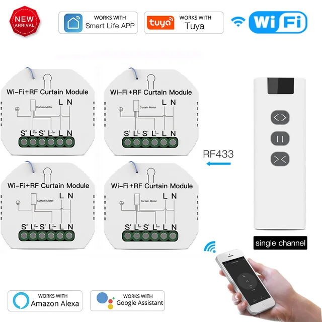 Tuya Smart Life WiFi RF433 Blind Curtain Switch with Remote for Electric Roller Shutter Sunscreen Google Home Alexa Smart Home Option 7