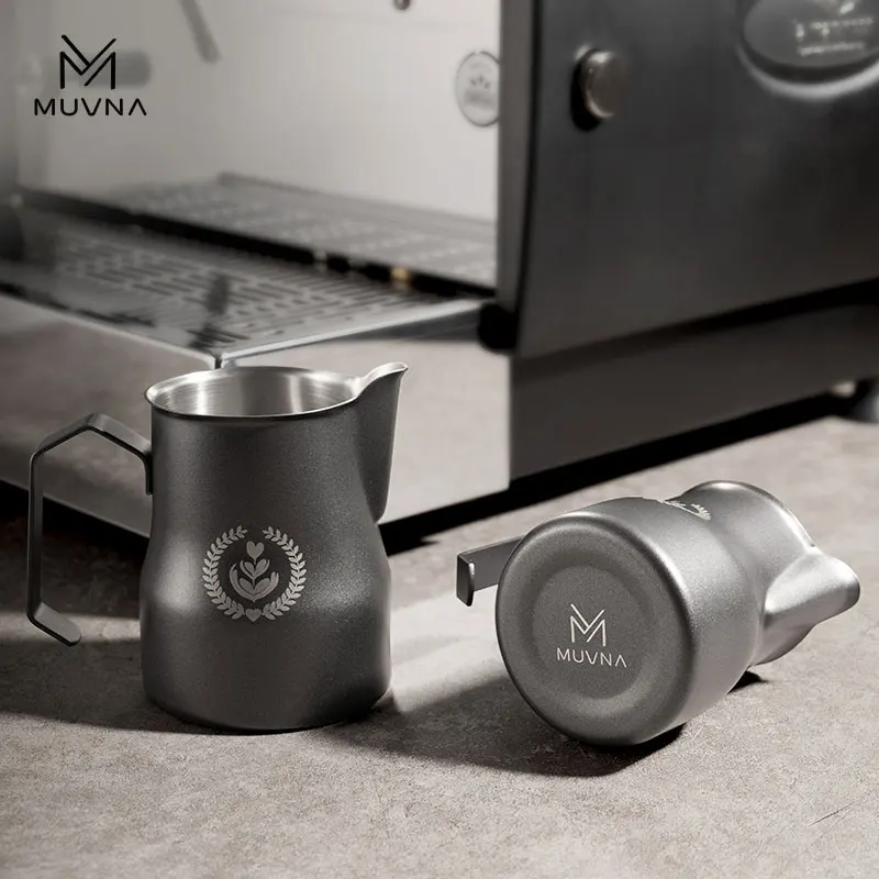 Premium Stainless Steel Milk Frothing Pitcher with Sharp Spout - 350/450ml, Black/Silver Finish