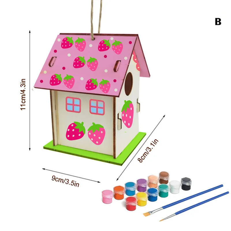 DIY Birdhouse Kit Interesting Easy To Assemble Painting DIY Painting House Decorations The Christmas Gifts For Kids 4