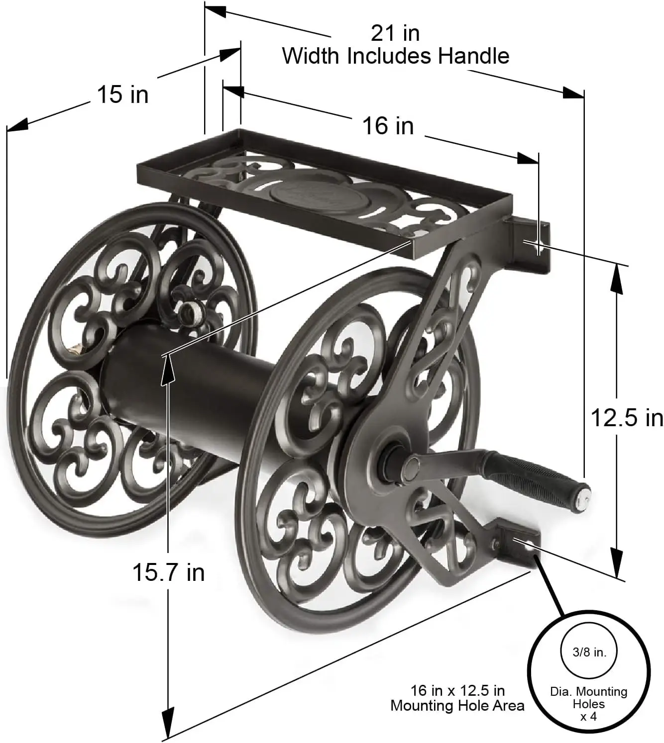 708 Steel Decorative Wall Mount Garden Hose Reel, Holds 125-Feet of 5/8-Inch Hose - Bronze