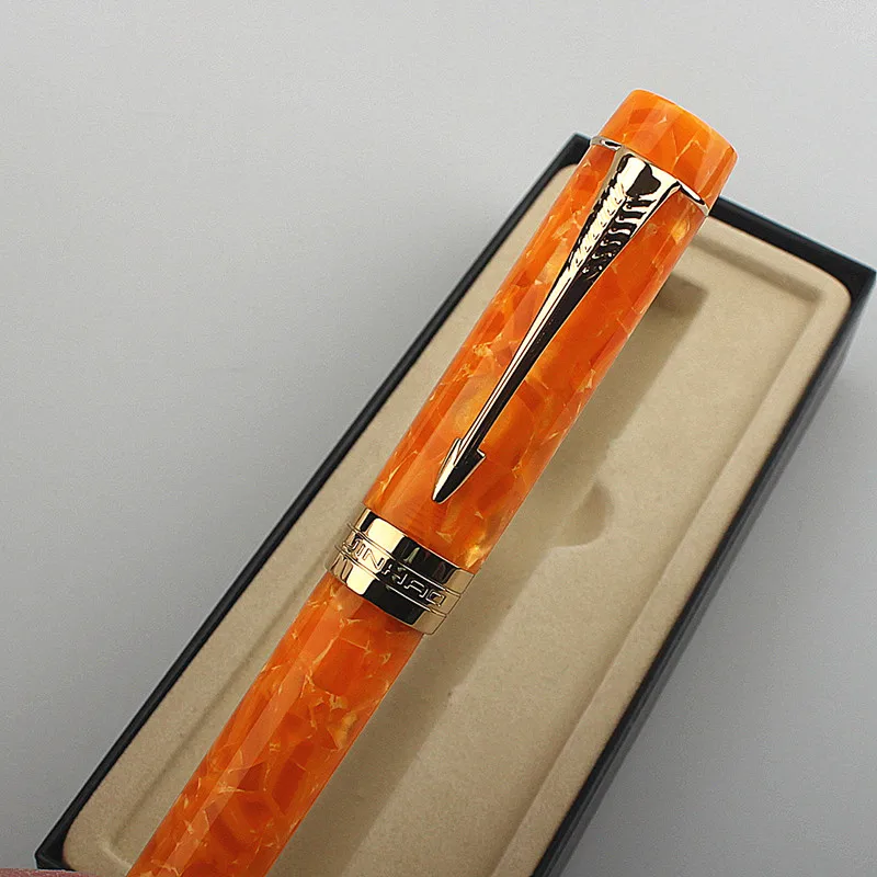 Jinhao 오렌지 100 만년필, 18KGP 금도금 M 펜촉, 0.7mm 수지 잉크 펜, 컨버터 포함, 비즈니스 사무실 선물 펜