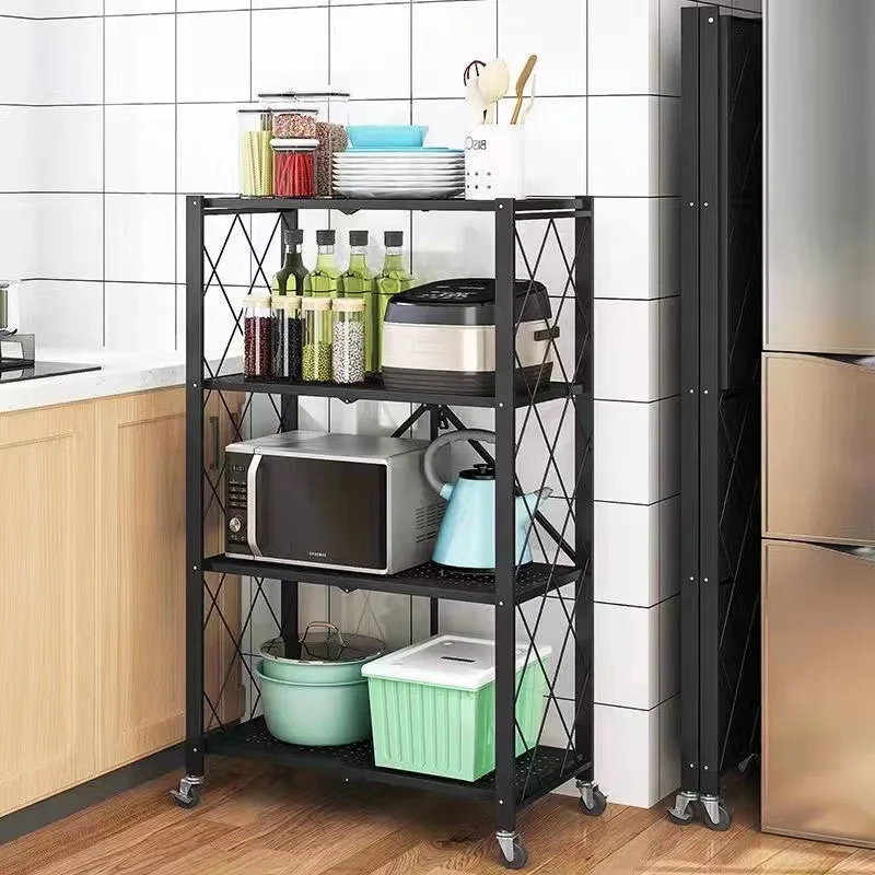 

Kitchen Mobile Storage Rack Foldable Storage Rack No Need To Install Floor Storage Shelve