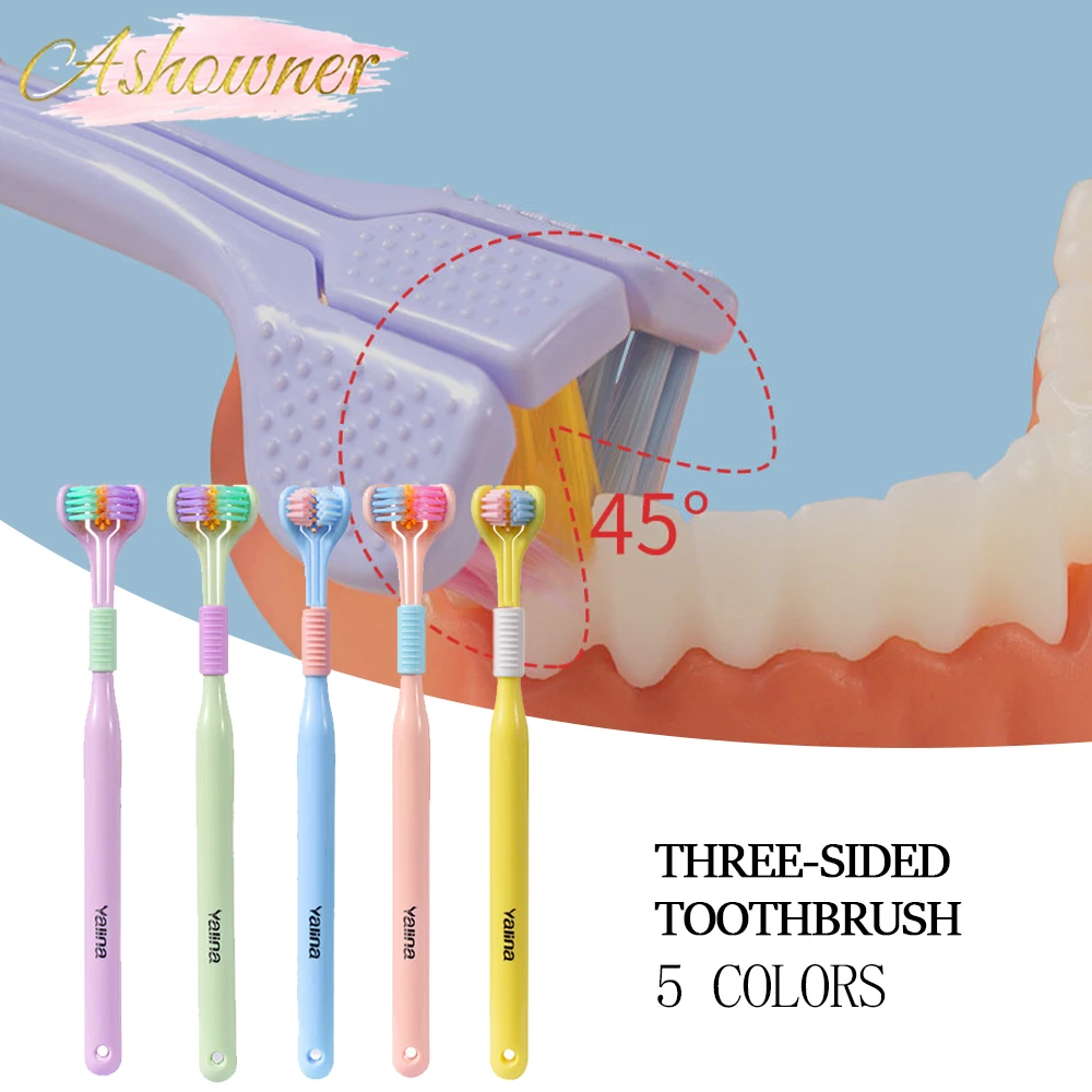 

3D Stereo Three-Sided Toothbrush PBT Ultra Fine Soft Hair Adult Toothbrushes Tongue Scraper Deep Cleaning Oral Care Teeth Brush