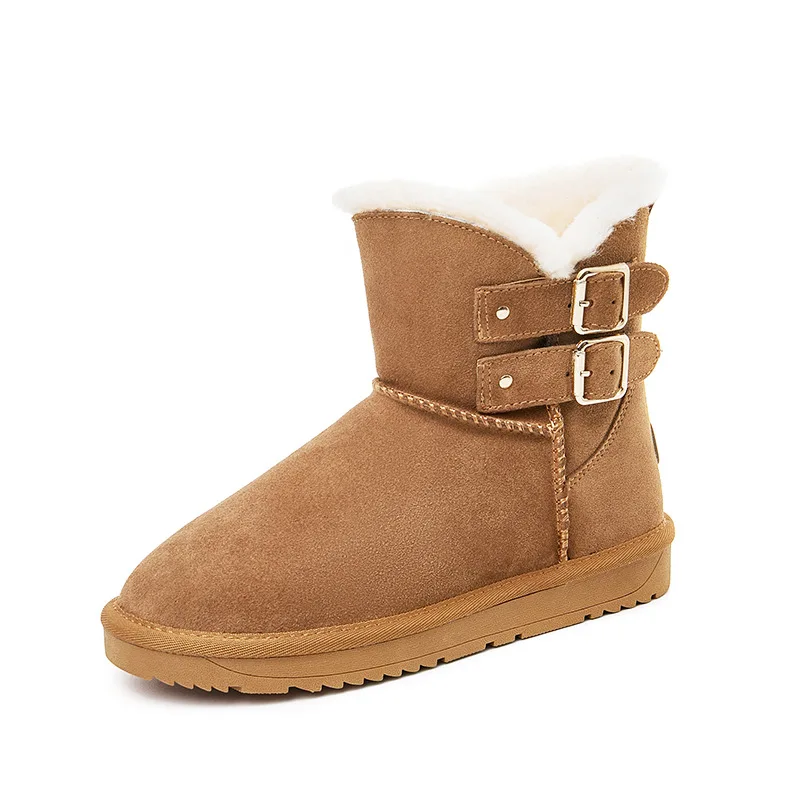 Winter New Women's Plush and Thick Buckle Fashion Comfortable Anti Slip Snow Boots