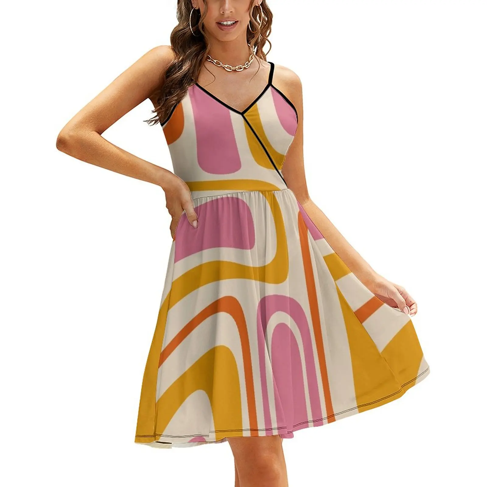 

Palm Springs Retro Mid Century Modern Abstract Pattern in Thulian and Orange Tones Sling Dress summer dresses women 2024