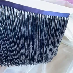 Elegant Grey Blue Tube Tassel Lace Trim with Beaded Embellishments - 15CM Wide for Wedding and Evening Dresses (Navy 15CM)