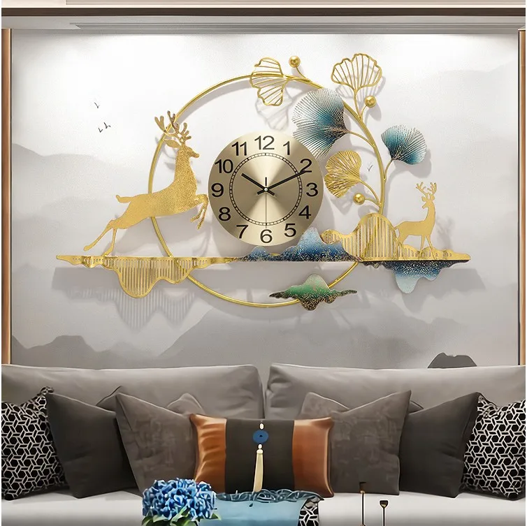 

Новинка, настенные часы в китайском стиле, искусственная кожа, листья, олень, домашняя гостиная, Настенная Наклейка для ресторана, рукоделие