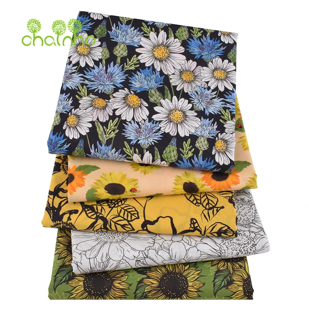 Chainho,Printed Plain Weave Poplin Cotton Fabric,DIY Quilting Sewing Material,Patchwork Cloth,Floral Series,2 Sizes,N15PC219