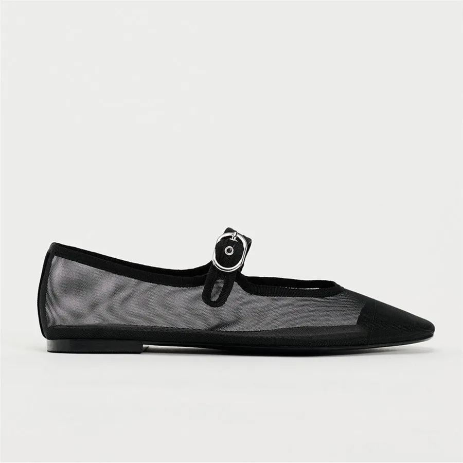 Square Toe Women Mesh Ballet Flats Breathable Loafers Dance Shoes Summer Black Flat Shoes Female Sandals ﻿Espadrilles Mary Janes 3