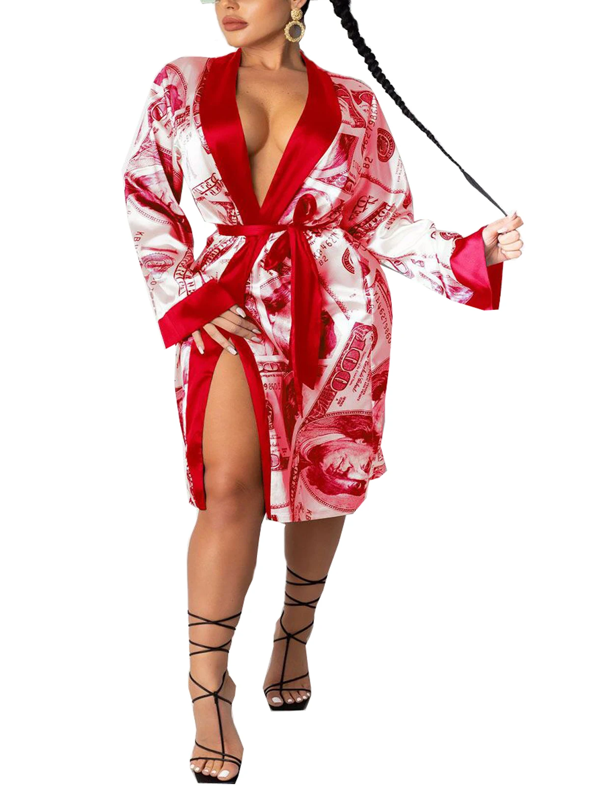 Aesthetic Cardigan Long Sleeve Midi Bandage Dress Money Pajamas Fall Clothes for Women Fashion Sexy Lounge Wear women dress women sleepwear sleepwear pajamas