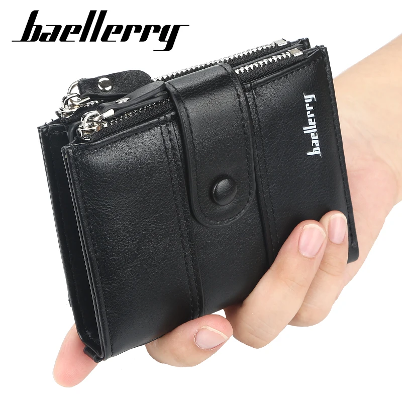 New  Men Wallets Fashion Short Desigh Zipper Card Holder Men Leather Purse Solid Coin Pocket High Quality Male Purse 2