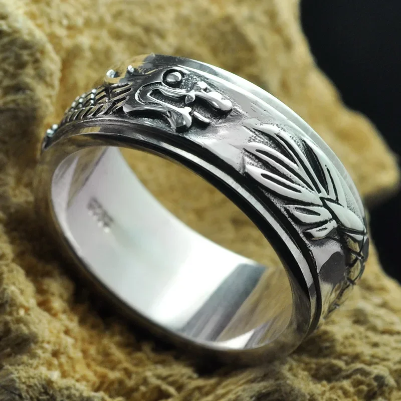Real Pure 925 Sterling Silver Dragon Rings For Men Rotatable