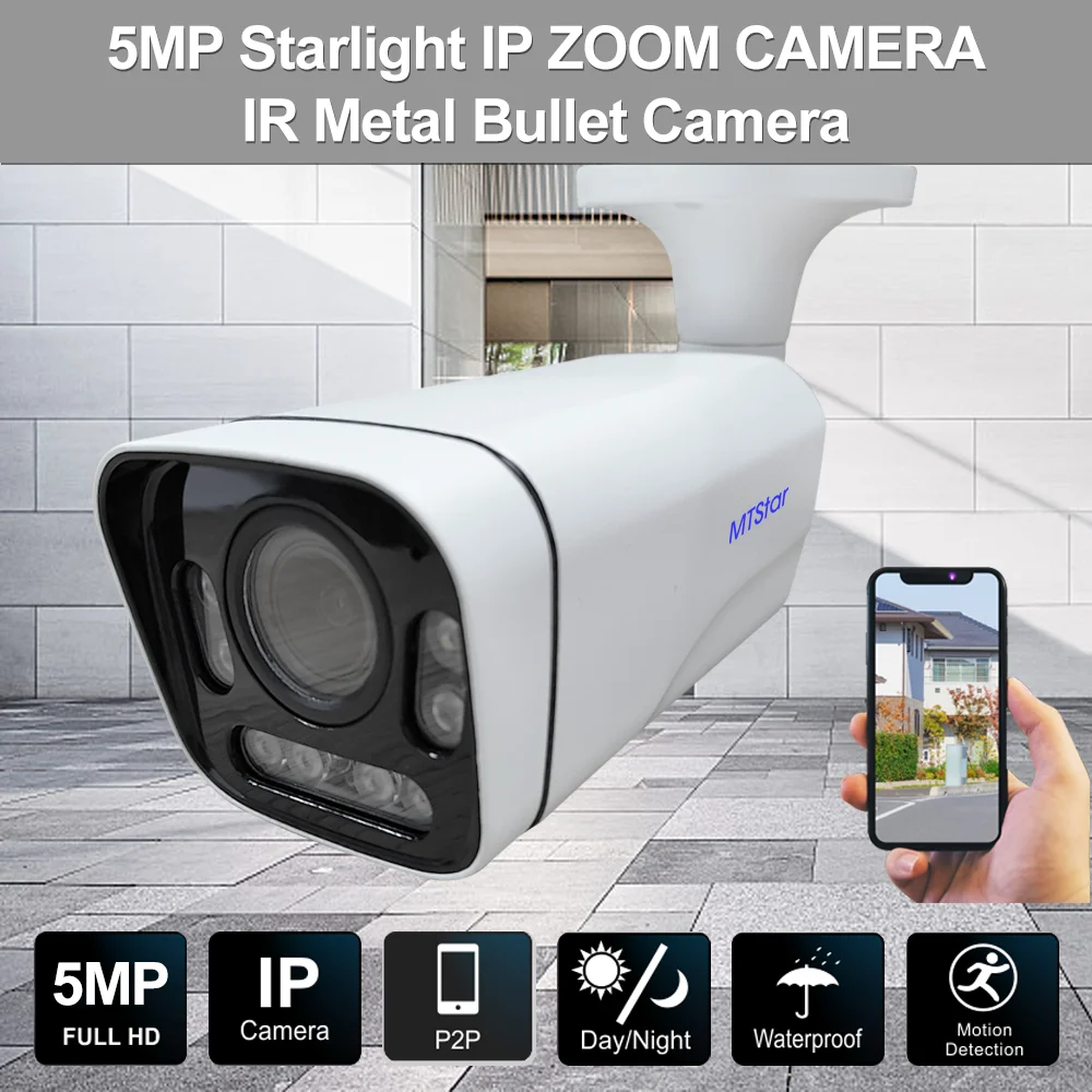 

5MP Starlight IP ZOOM Camera IR 60M 2.8-12mm Motorized lensMetal POE Bullet Camera