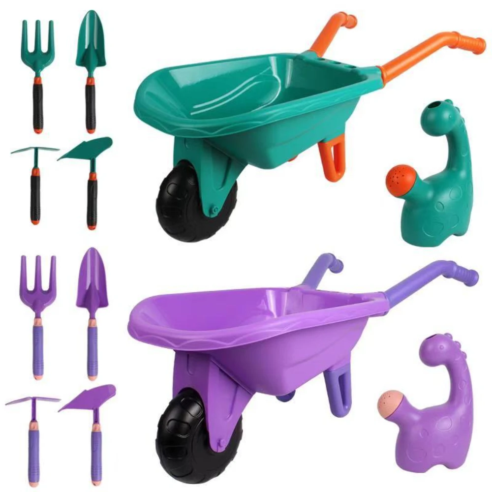 WizKidz Kids Gardening Tool Set with Wheelbarrow Watering Can Gloves Rake Shovel Trowel Double Hoe Apron Boys Girls Outdoor Toys 5
