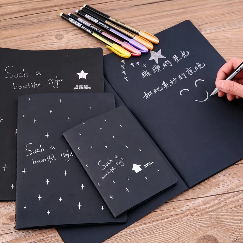 Classic black notepad blank black cardboard inner page diary book creative cute notebook DIY hand-painted black graffiti book paper all inner pages hand book creative diy hand painted diary thickened cardboard graffiti notebook