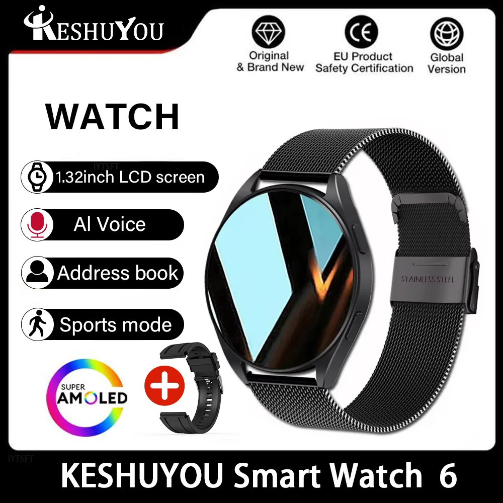 KESHUYOU 2025 New Watch 6 Smart Watch Women’s Bluetooth Call Health Monitoring Alarm Clock Men’s Fashion Sports Watch BEST SELLERS